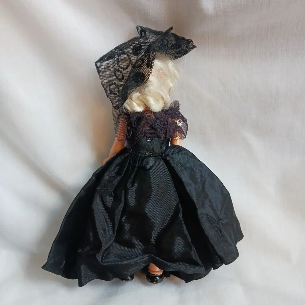 Vintage Open Shut Eye Doll Black Dress Blonde Hair